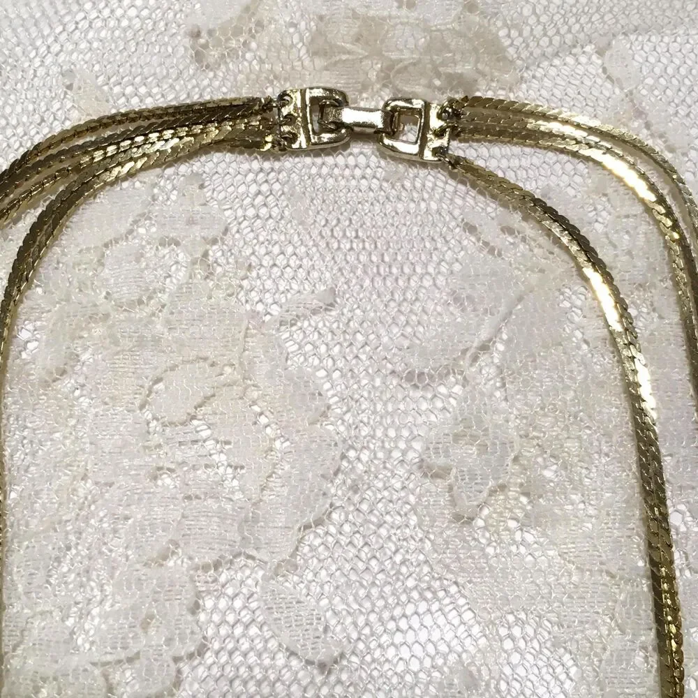 Vintage Multi-Chain Layer Necklace Gold Clasp 5 Strands Minimalist Everyday